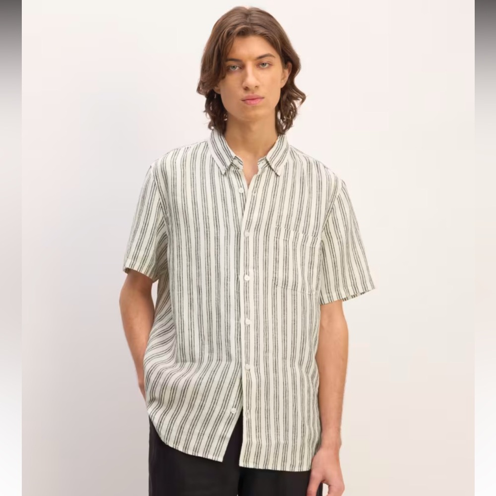 NWT Everlane The Classic Short-Sleeve Shirt in Linen Striped medium